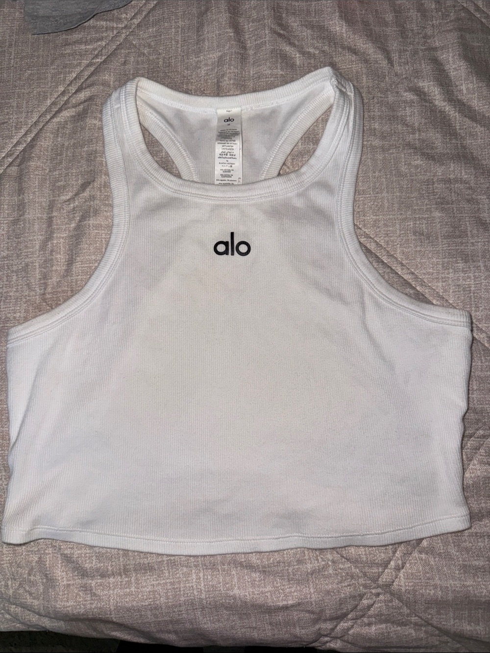 ALO Yoga White Ribbed Racerback Crop Top